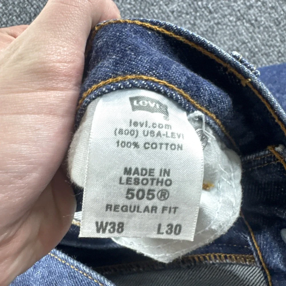 Levis 505 Jeans Men 38x29 Blue Dark Wash Cotton Regular Fit Denim Workwear